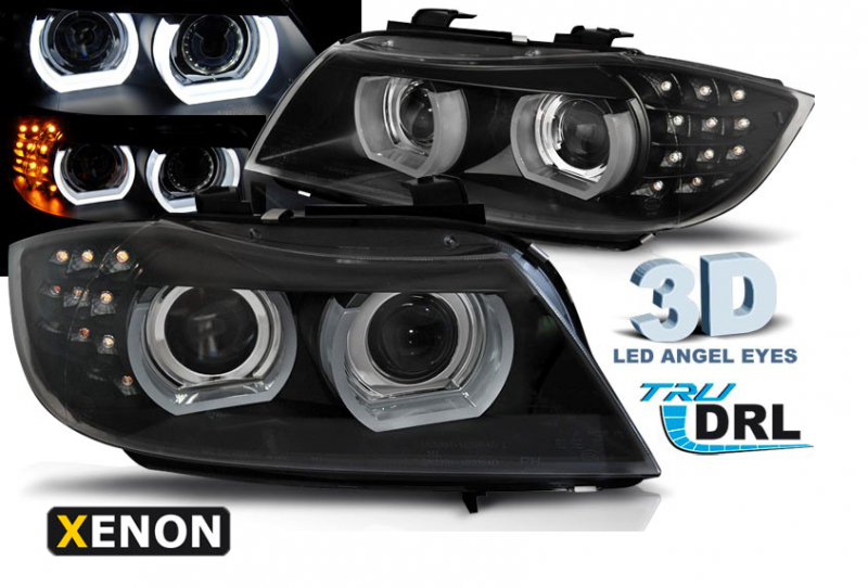 Angel eyes žarometi BMW E90/91 LCI 09-12 LED DRL Limo Touring Xenon 3D črni